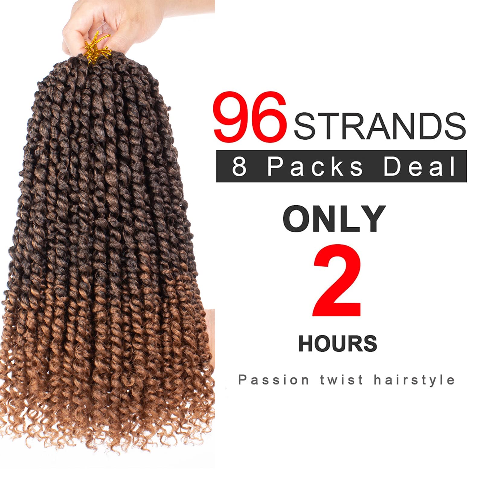 Xtrend 14 pouces ombre Présided Passion Twist Cair 8packs 12 mèches/pack Bohemian pré-boucle synthétique Hair Natural Crochet Passion Twist Hair for Black Femmes (T30#)