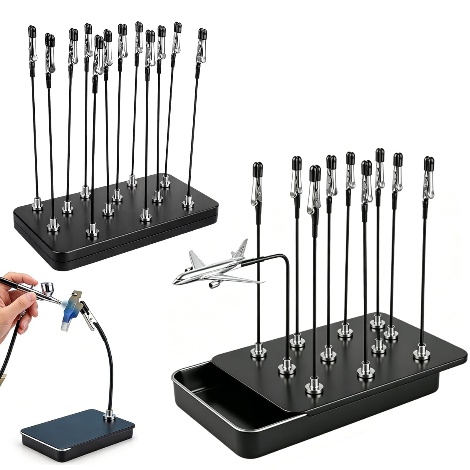 22-Piece Model Painting Stand Kit, Dual Magnetic Metal Bases with Bendable Alligator Clip Sticks, Model Holder for Painting and Airbrush Accessories for Modellers