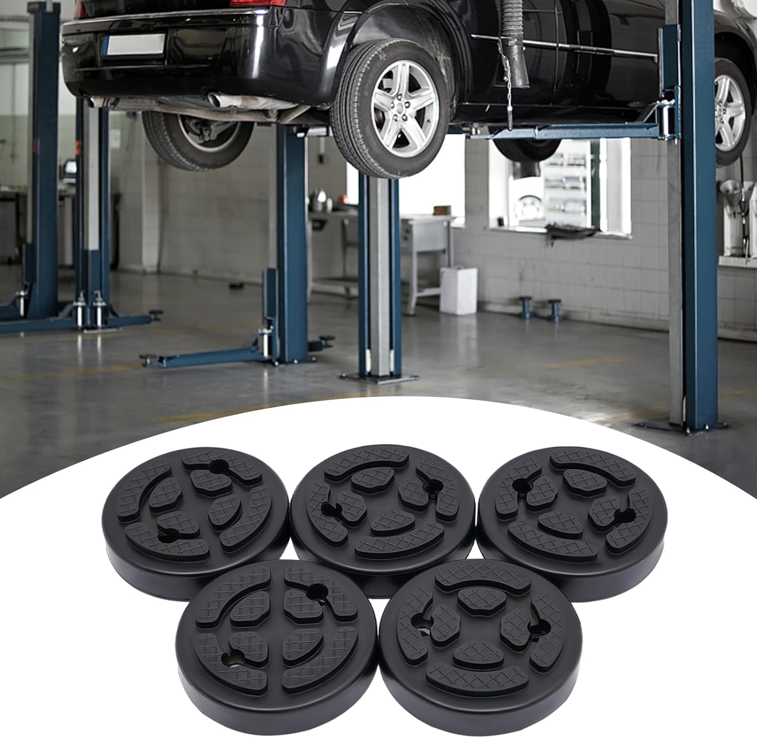 5PCS 4.7'' Round Rubber Arm Pads, Universal Car Lift Pad, Jack Stand Pad Adapter, Pinch Weld Side Frame Rail Protector for Auto Lift Car Truck Hoist