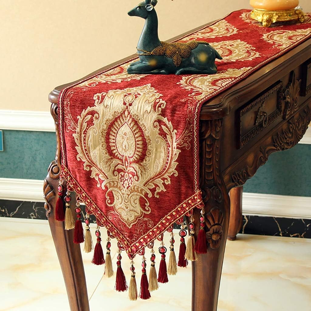 Lace Table Runners EmbroideRood Flowers Table Runner with Multiple Tassels Floral Pattern Table Runner with Tassel Dining Party,4 Colors (Color : C, Size : 35 * 220cm) (C 35*280cm)