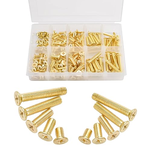 INCREWAY Tornillos de máquina, 160 Uds M4 M5 10 Tamaños Latón Pernos de Cabeza Plana Phillips Drive Tornillos de Máquina Surtido Kit