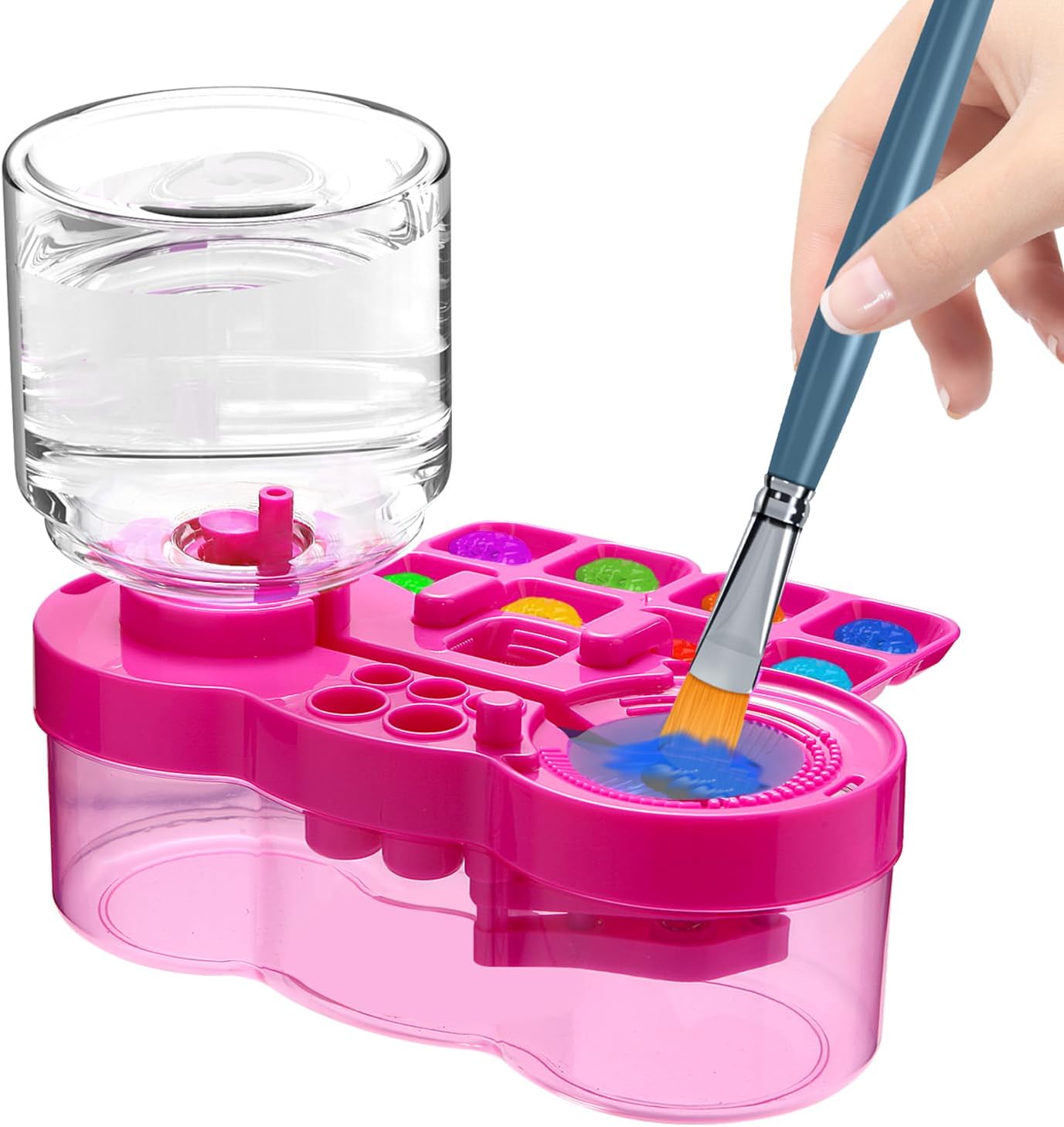 3-in-1 Paint Brush Cleaner Cup – Water Recycling Rinser with Holder & Palette | Multifunctional Acrylic Paint Water Cup for Kids & Artists | Art Supplies for Painting Station，Purple-red