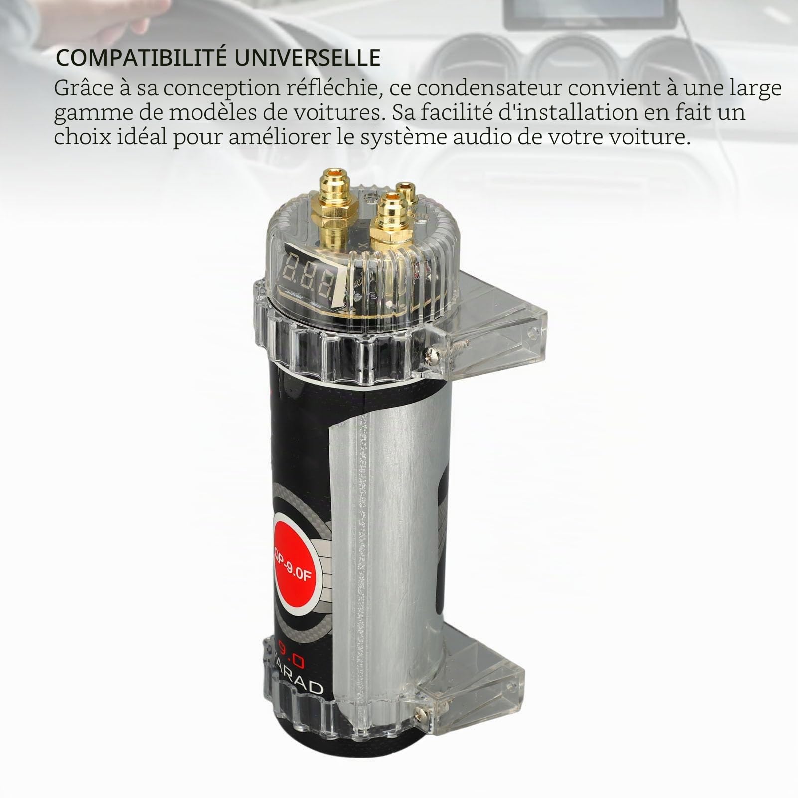Sxhlseller Condensateur de Puissance Numérique 9.0, Accessoire Audio de Voiture Haute Performance avec Anti-interférence pour Système Audio de Voiture
