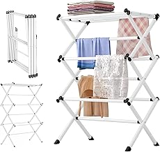 3 Tier Foldable Clothes Drying Rack, Expandable Airer With 11 Thickened Poles, Space Saving Indoor Outdoor Dryer, Compact Horse - White