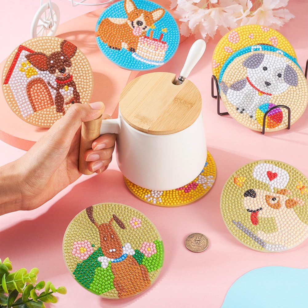 Cheriswelry 5D DIY Diamond Painting Cup Mat Kits Dog Pattern Diamond Painting with Coaster Holder Cup Pad for Beginners Art Craft Supplies 8Pcs - Image 3