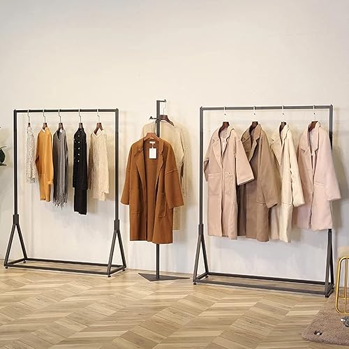 Miniatura 6 de Perchero moderno y simple de metal resistente con ruedas, estante de ropa para exhibición al por menor, colgadores de pie con una sola barra,