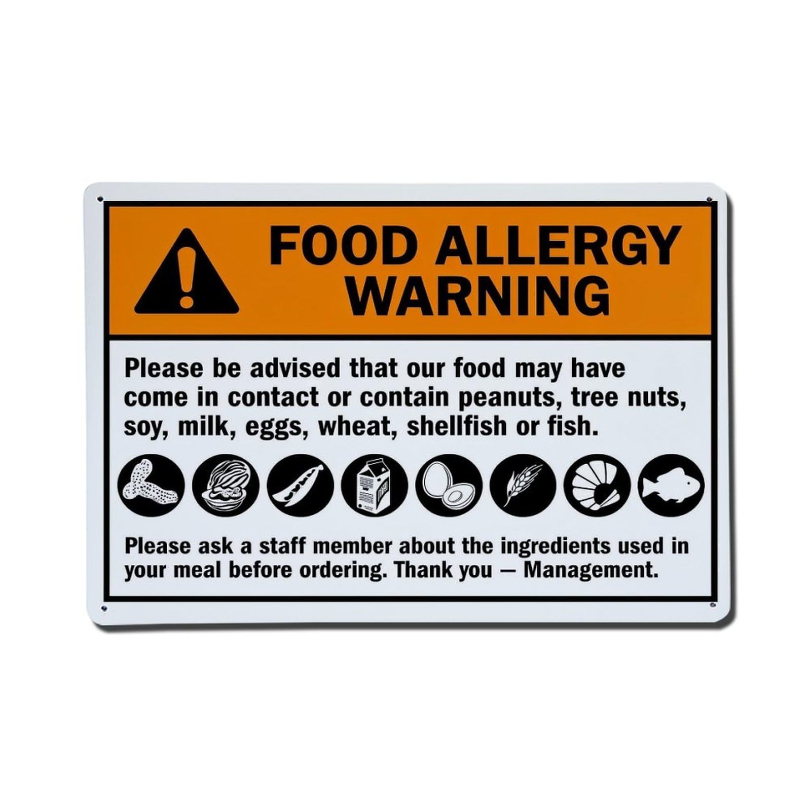 Nestemfo Vintage Food Allergy Warning Sign Tin Sign Metal Sign, Living Room,Bar, Home, Bedroom Wall Decor,Retro Metal Poster 8X12 Inches