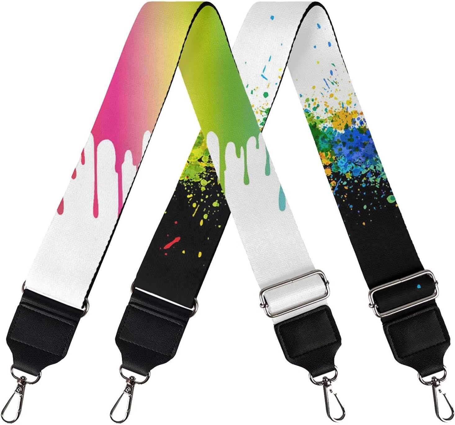 GLENLCWE Colorful Splatter Tie Dye Purse Strap for Women 2Pcs Crossbody Shoulder Strap Replacement Strap Adjustable with Leather End