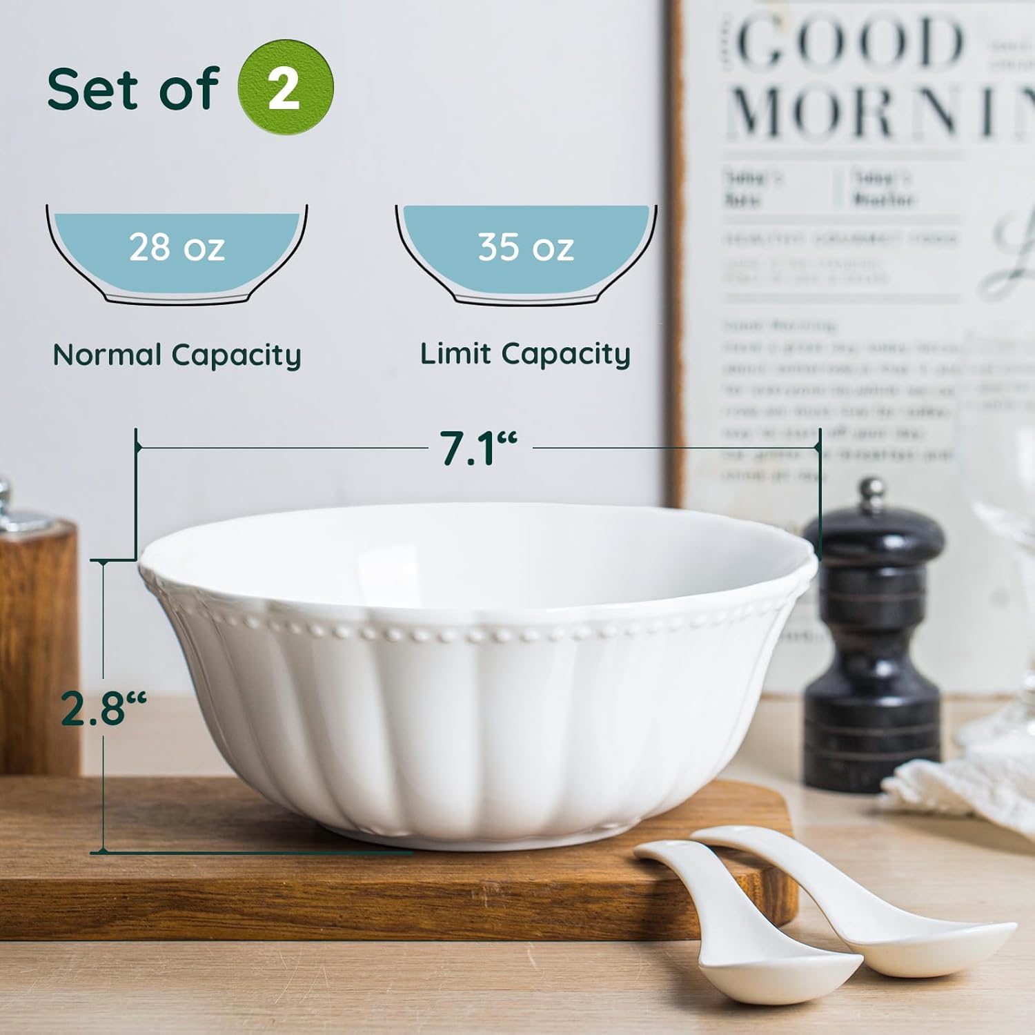 HOMBENE Ceramic bowl, 7 Inch Serving Bowls, Bowls for Kitchen, Microwave and Dishwasher Safe, Set of 2 - Image 3