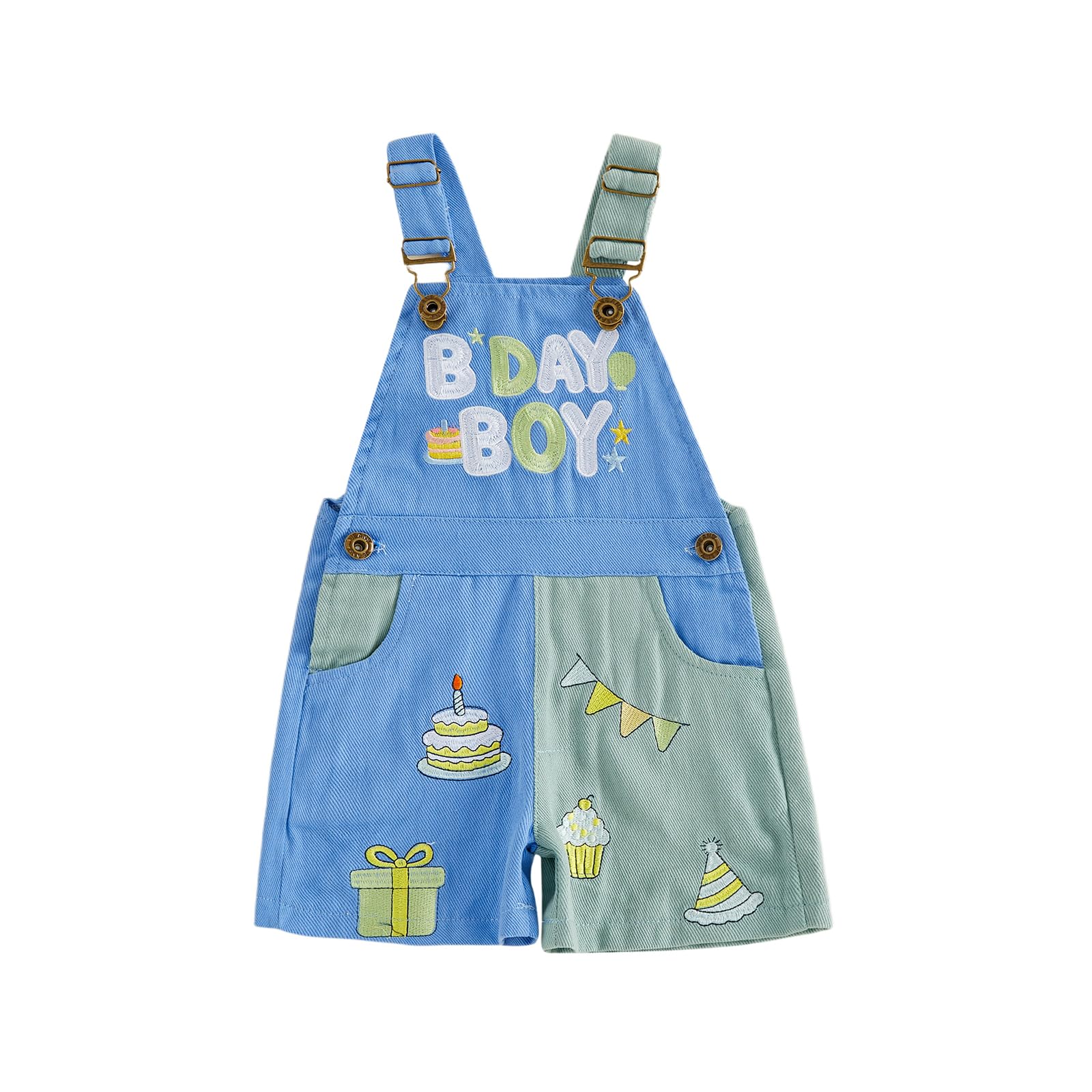 Salopette corte per bambini per bambini e bambine, salopette per bambini, vestiti estivi con lettera e torta, ricamo, bretelle, pantaloncini cargo da 1 a 4 anni