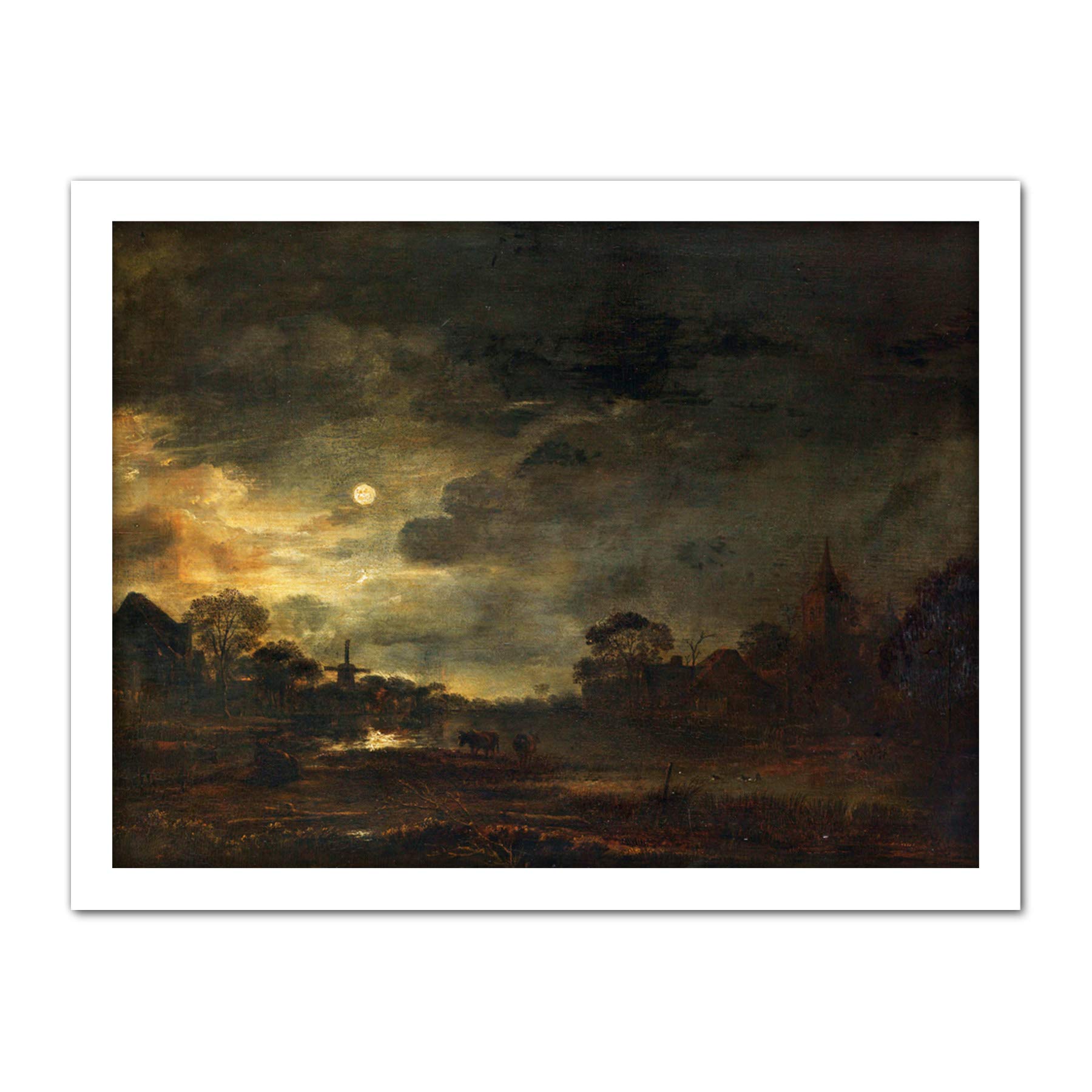 Artery8 Aert Van Der Neer Landscape By Moonlight Painting Artwork Framed Wall Art Print 18X24 Inch
