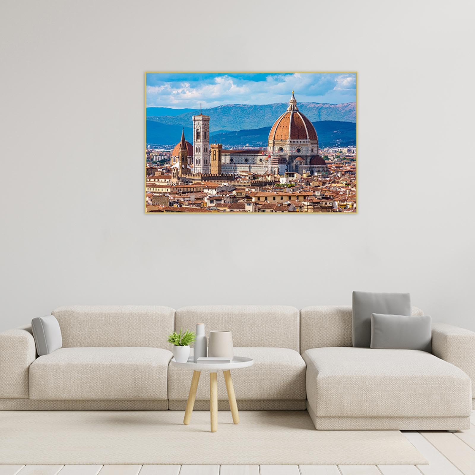 CSGWLAT Stadtbild Panoramabild auf Leinwand,Gerahmt Wandbilder Landschaftsbild,Gebäude Kirche,Leinwandbilder Wohnzimmer Modern 40x60cm Goldener Rahmen