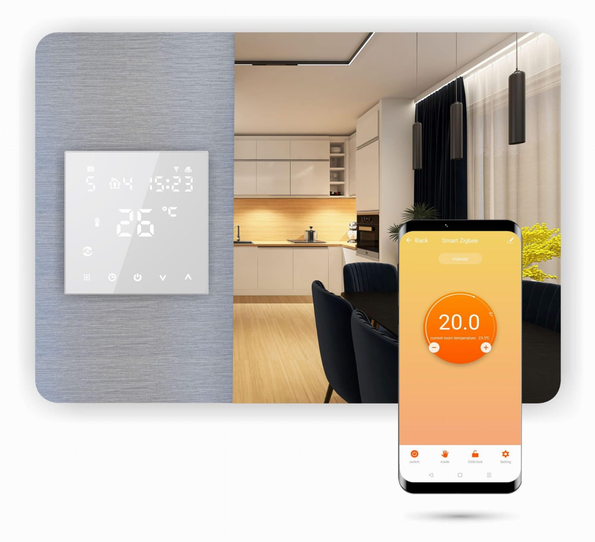 Automat-on Zigbee Thermostat Fussbodenheizung | Raumthermostat Fußbodenheizung PRO2 | Steuerung Wandthermostat Fußbodenheizung mit Tuya, SmartLife oder ohne App und Alexa (Weiss)