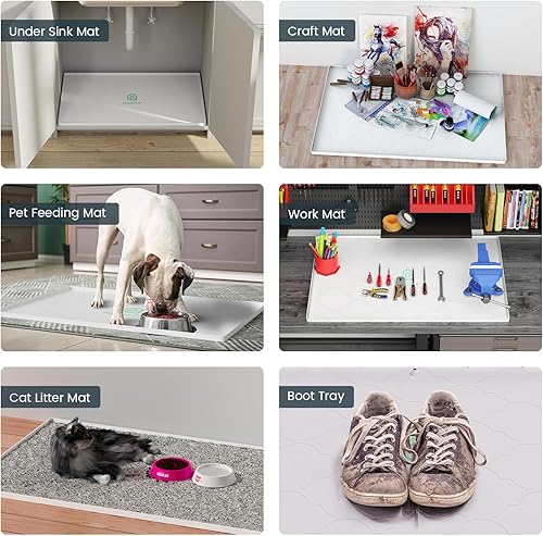 Miniatura 3 de Tapete para debajo del fregadero, bandeja de silicona para gabinete de cocina de 28 x 22 pulgadas, impermeable y flexible para debajo del fregadero