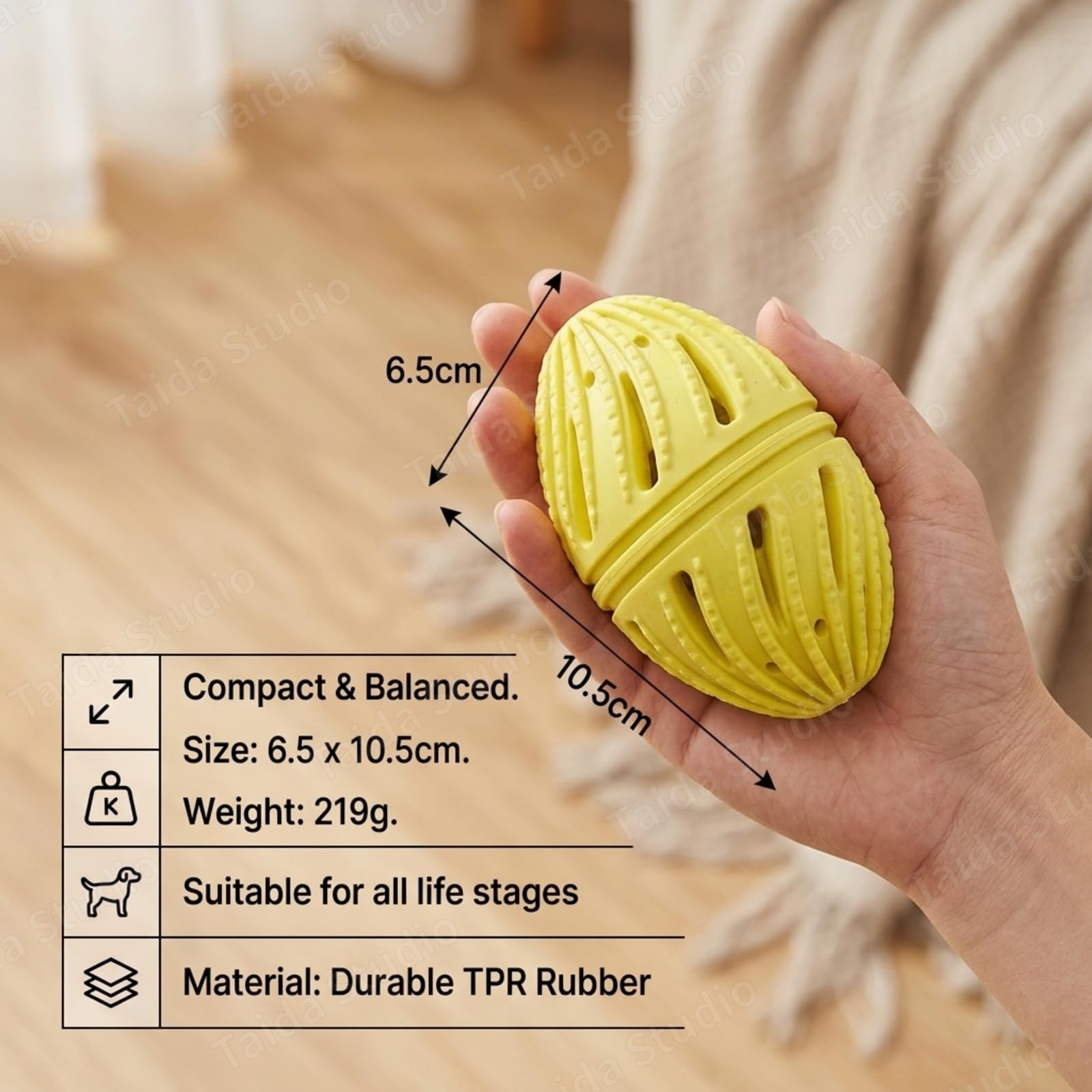Balle de dentition automatique en TPE pour chien avec activation par le | Capteur intelligent ; crêtes de nettoyage dentaire ; construction durable sans danger pour les morsures ; convient aux races