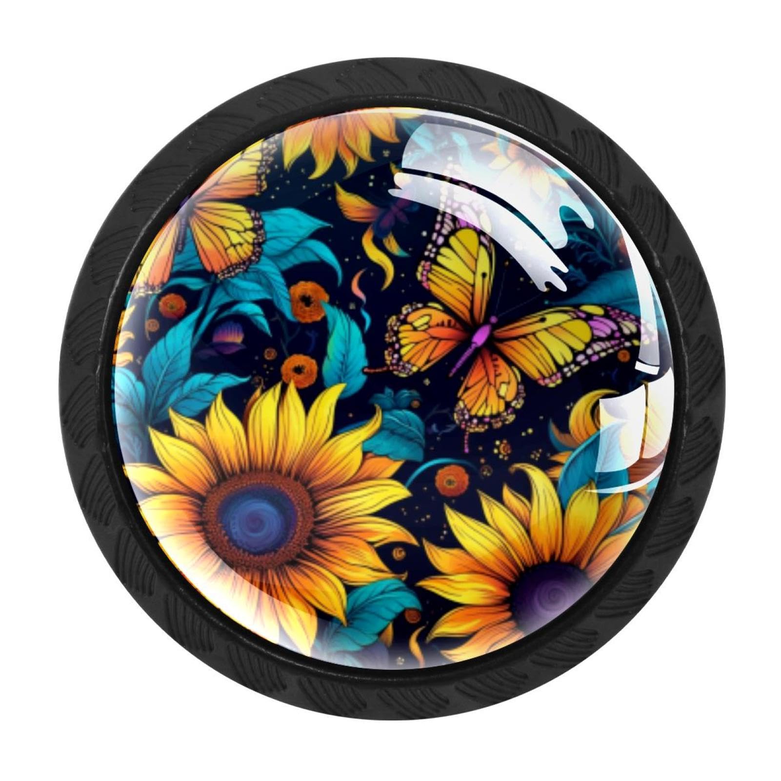 CHENZZZZ 4 pcs Starry Night Sunflower Butterfly Cabinet Knobs Crystal Drawer Pulls for Kitchen, Bathroom Cabinet, Dresser and Cupboard
