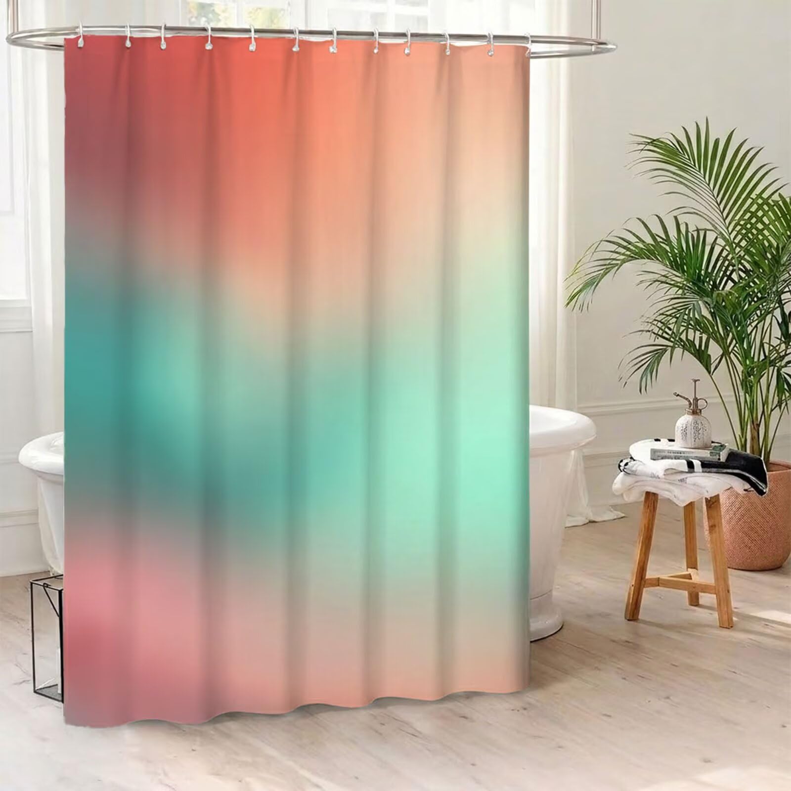 Rideau de Douche 180x220 cm - Tissu Polyester Imperméable Anti-Moisissure - 12 Anneaux Inclus - Ourlet Lesté pour Stabilité - Lavable en Machine - Idéal de Baignoire et Douche - Rose & Vert Y1#536