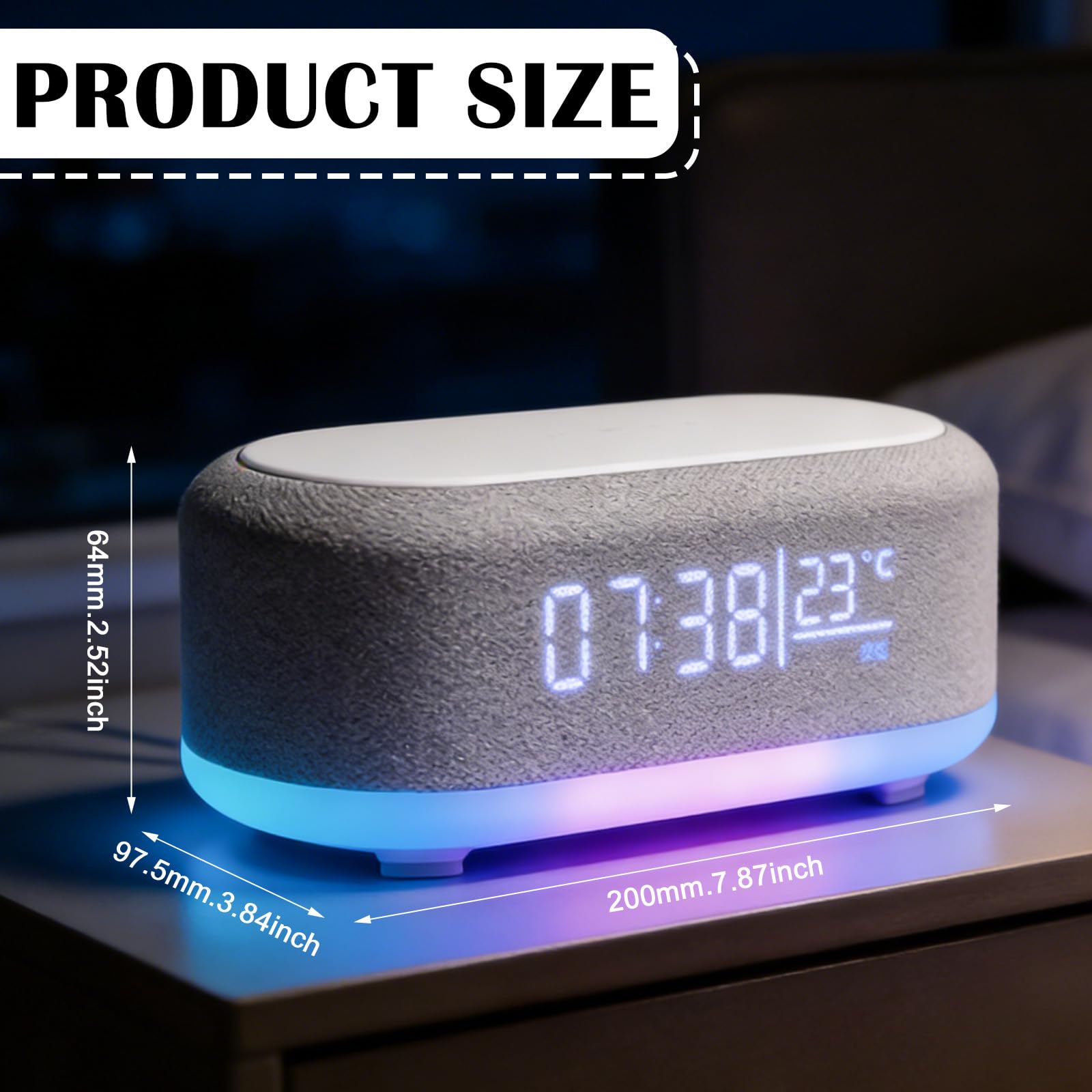 Radiosveglia Digitale con Stazione di Ricarica Wireless 15W, Sveglia Bluetooth, Luce Notturna 9 Colori, Caricatore USB