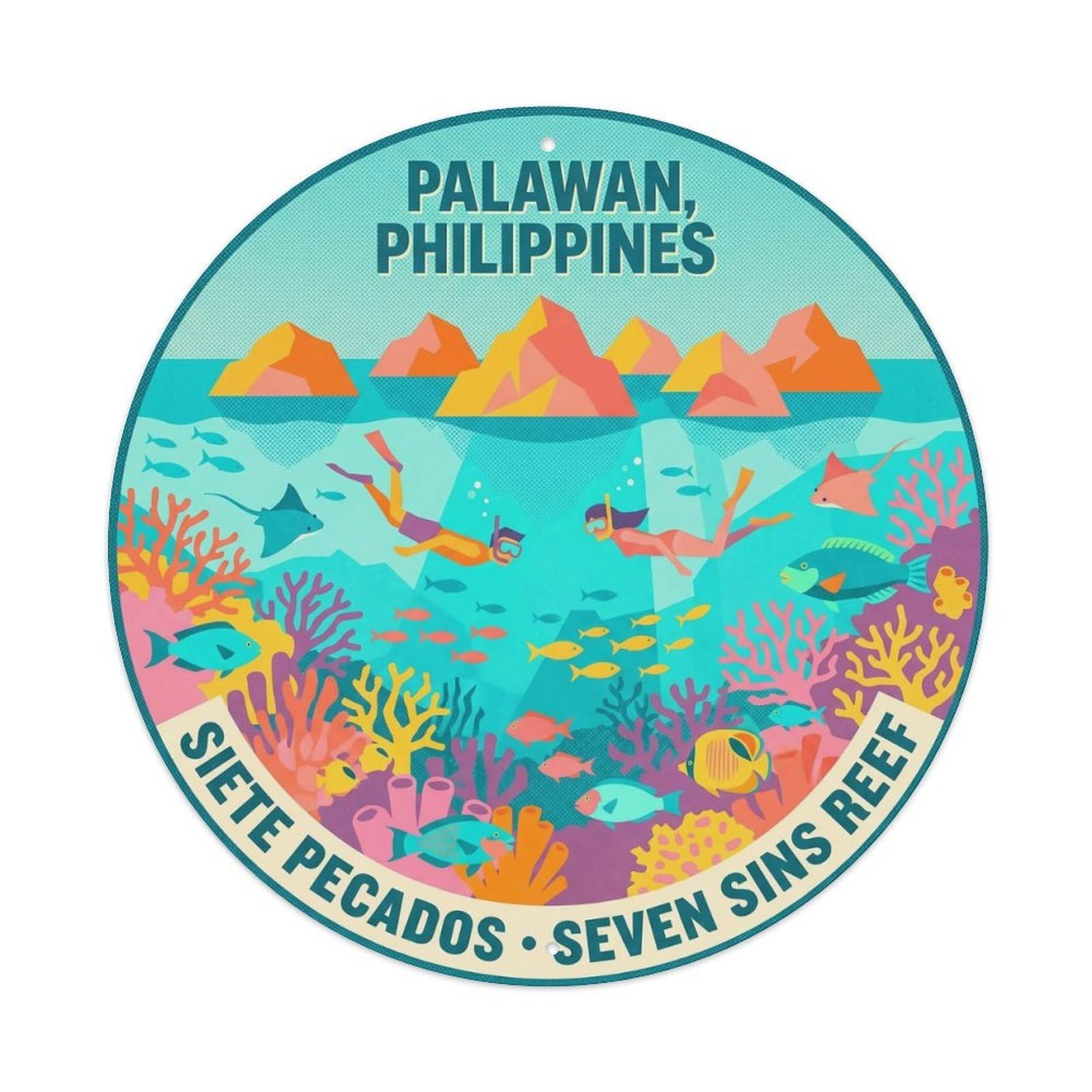 Odgynaw 8X8inch(20X20cm) Palawan Siete Pecados Snorkeling Ocean Wildlife Metal Tin Sign