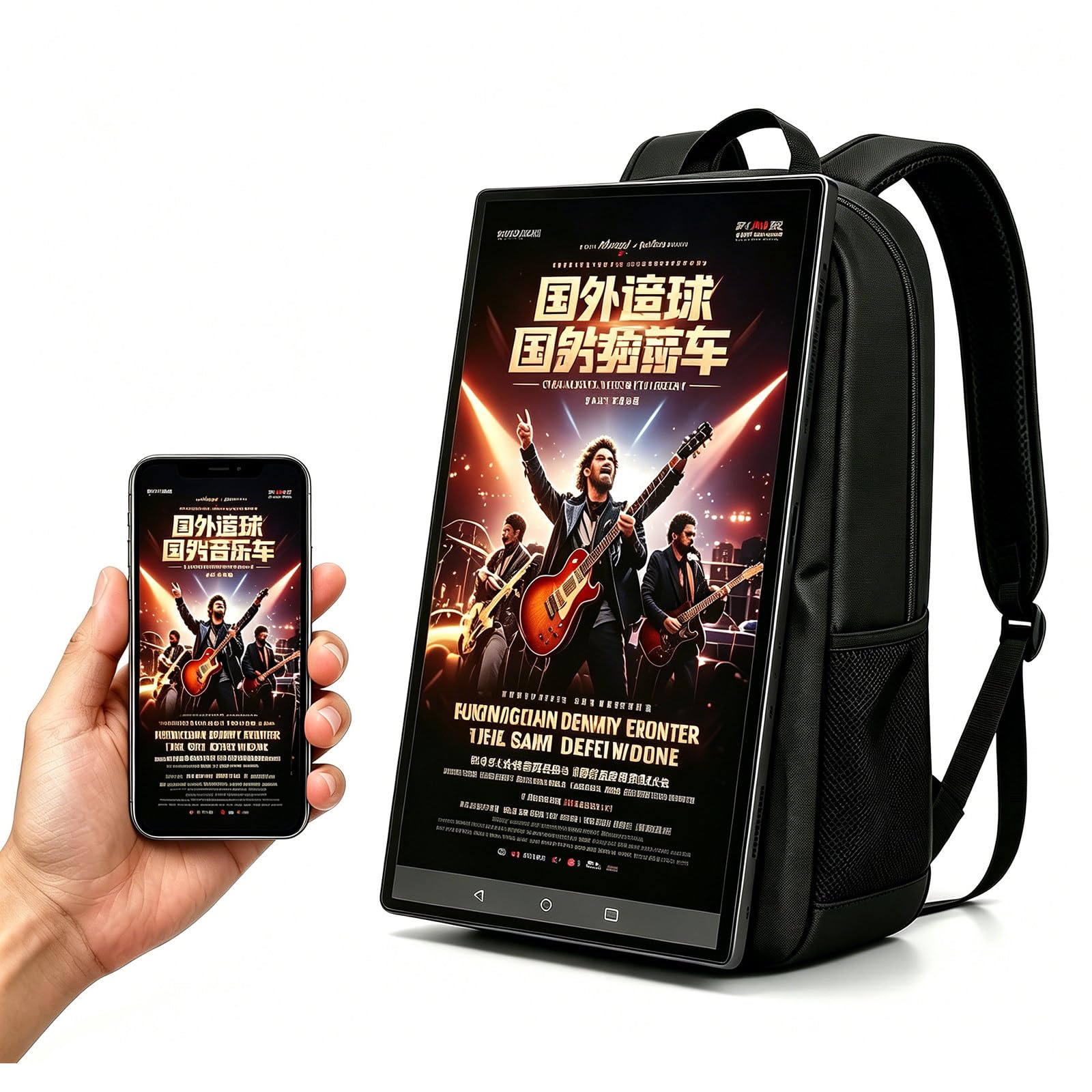 RoyceBee 21.5-inch LCD Video Advertising Backpack,1920 * 1080 Resolution Ratio, Human Walking Backpack Digital Billboard (Mobile Version+Touch Screen+2G+32G)