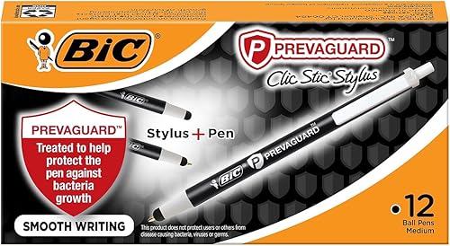 BIC PrevaGuard Clic Stic - Bolígrafo y lápiz capacitivo, con protección integrada para suprimir el crecimiento de bacterias, punta media (0.039