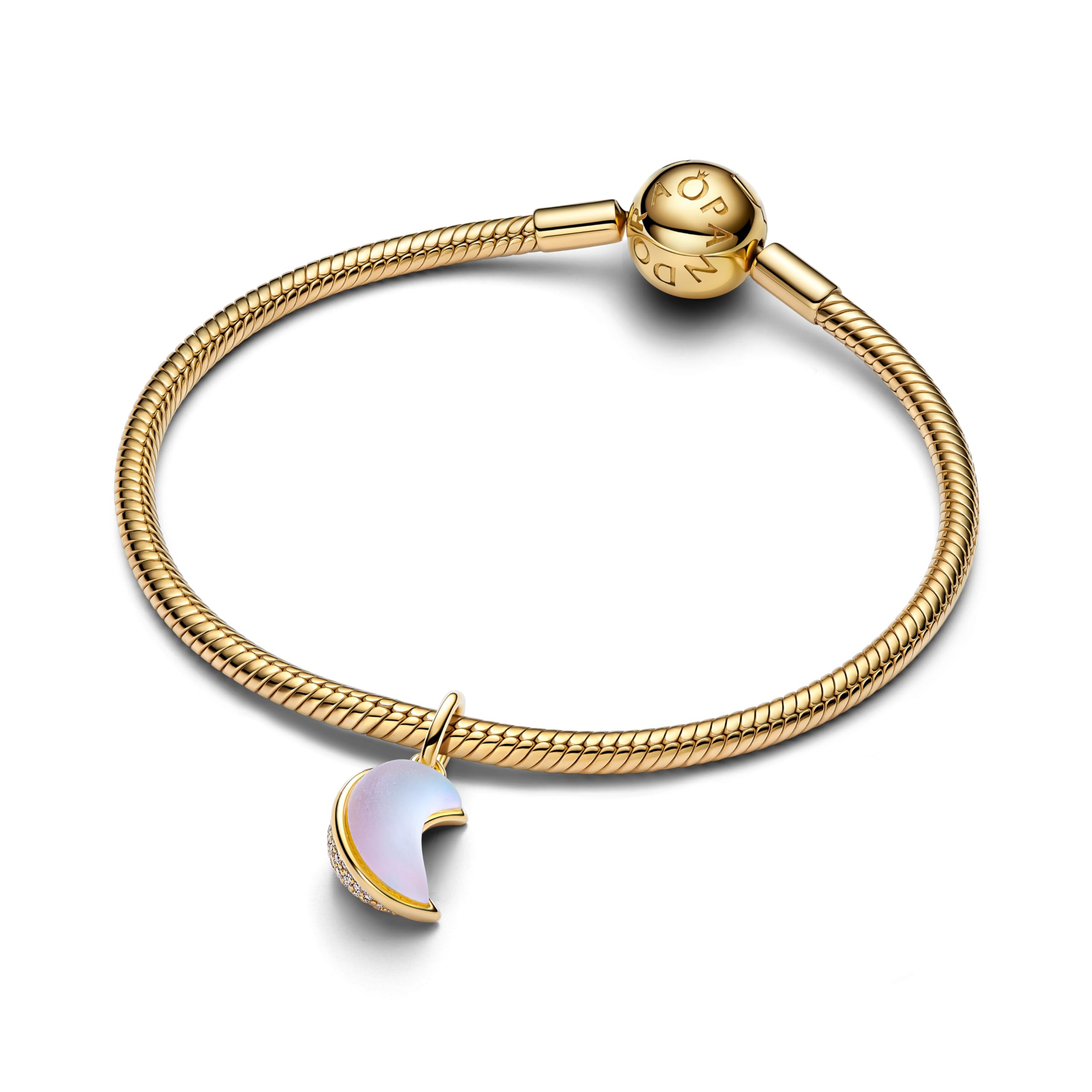 PANDORA Moments 764275C01 - Ciondolo scintillante a forma di mezzaluna, in lega di metallo placcato oro 14 K e zirconi, compatibile con ME e Moments