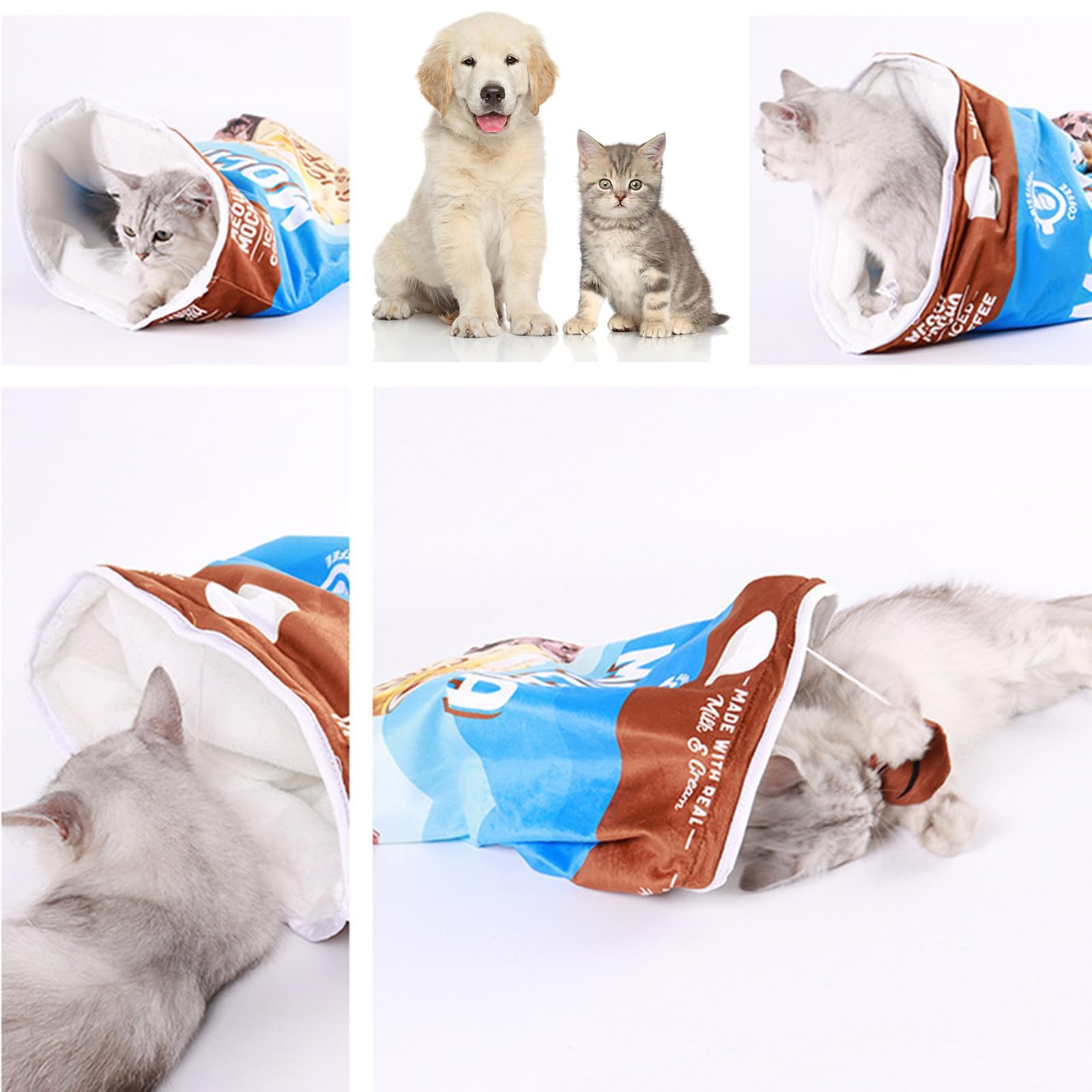 كيس نوم للقطط مقاس 20 × 16 انش، سرير قطط لطيف كبير للحيوانات الاليفة، سرير قابل للغسل ذاتي الدفء، كيس دافئ للقطط في الاماكن المغلقة، سرير شتوي للحيوانات الاليفة، للجراء والارانب والقطط