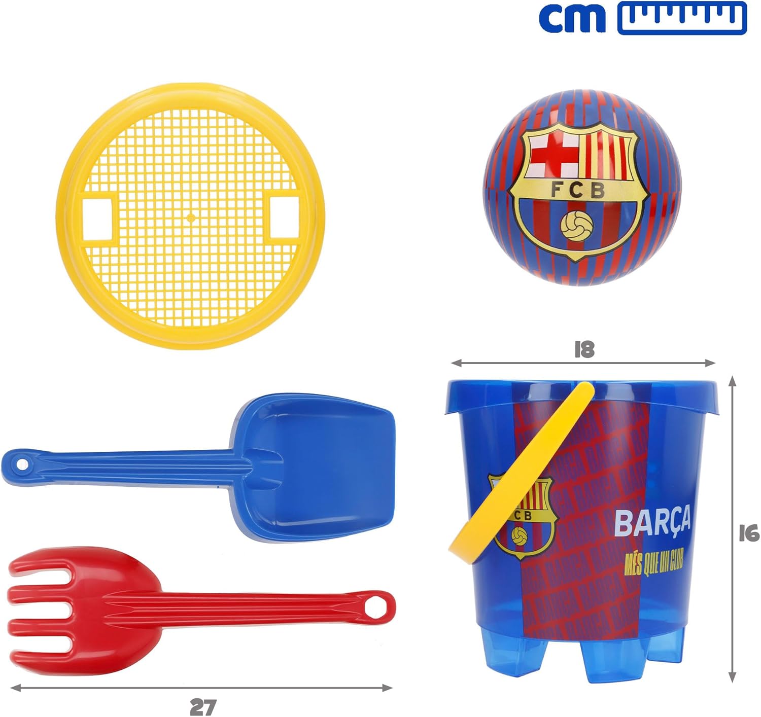 COLORBABY 77611 FC Barcelona Beach Backpack with Ball and Bucket with Accessories, Includes Shovel and Rake, Official Club Design, Beach and Sand Toy for Children