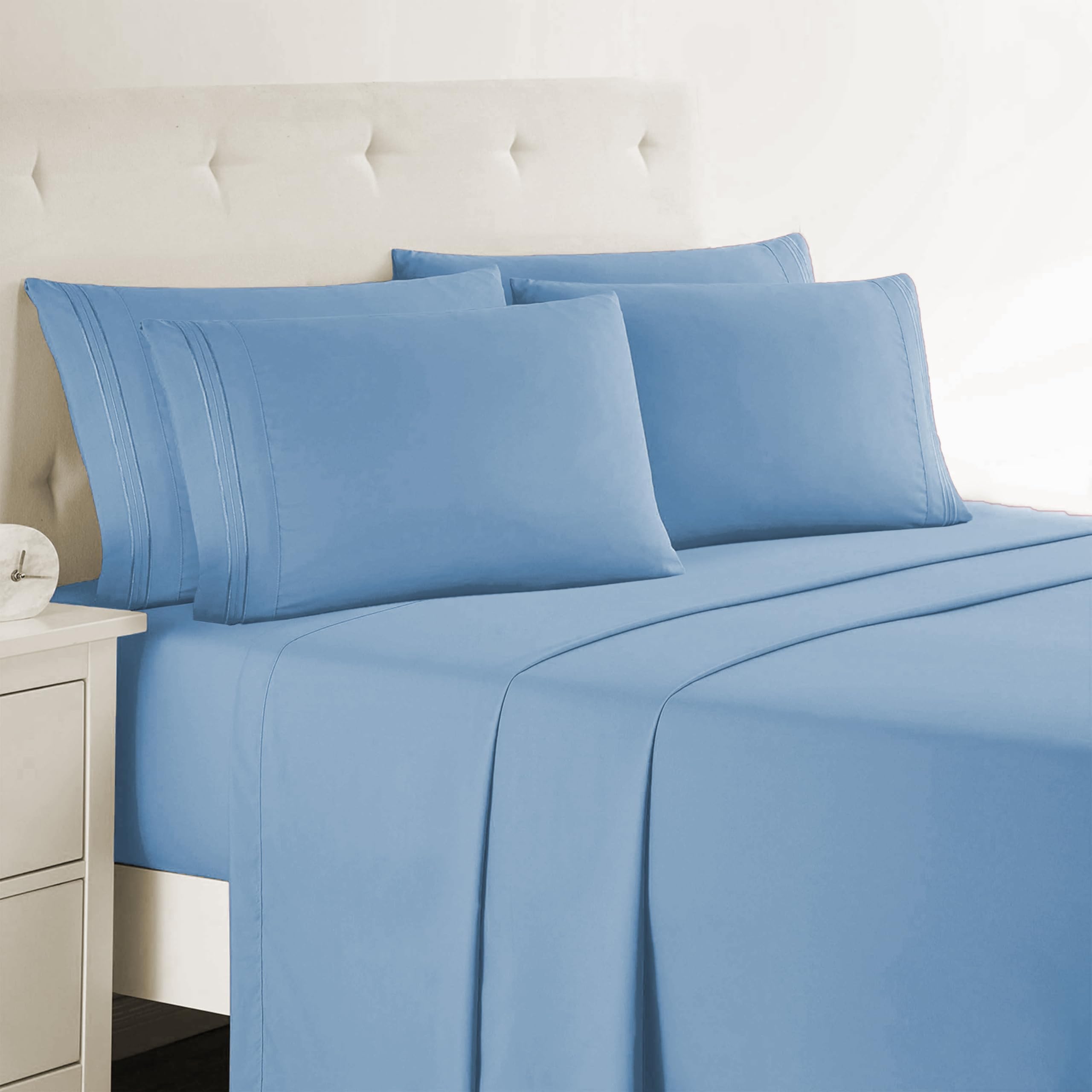 Queen Sheets, 6 Piece Set - Hotel Luxury Sheets for Queen Size Bed, Super Soft Bedding Set, Blue Heaven