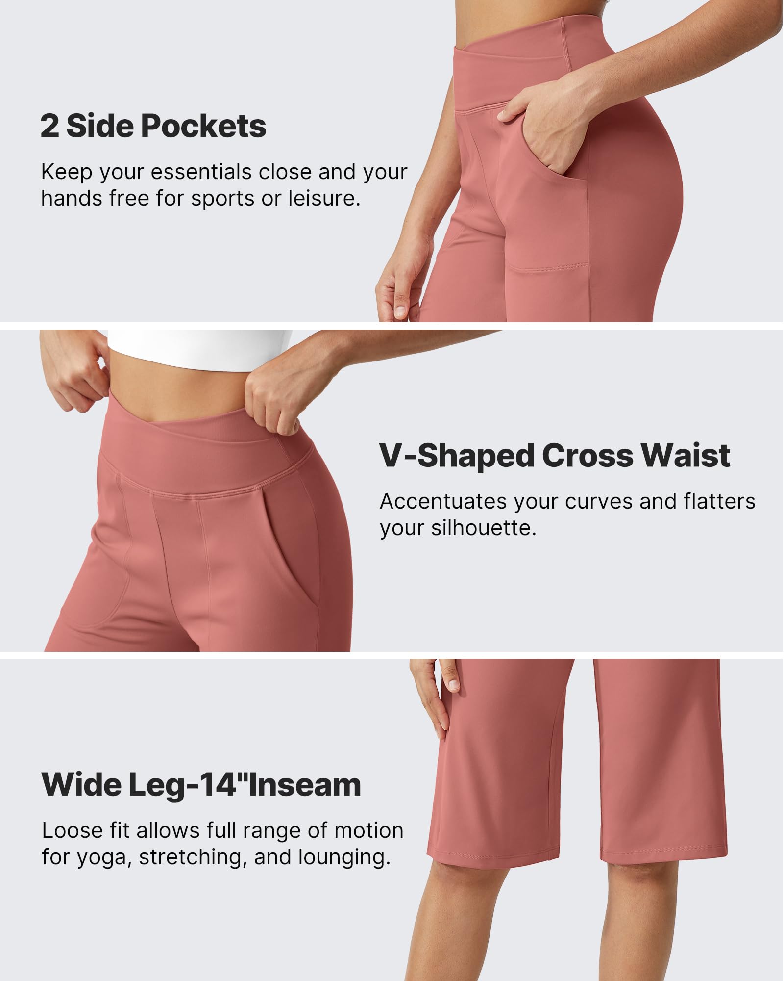 G4Free Pantaloni Capri da donna, lunghezza 35,6 cm, lunghezza al ginocchio, gamba larga, per yoga, stile casual, estivo, con tasche