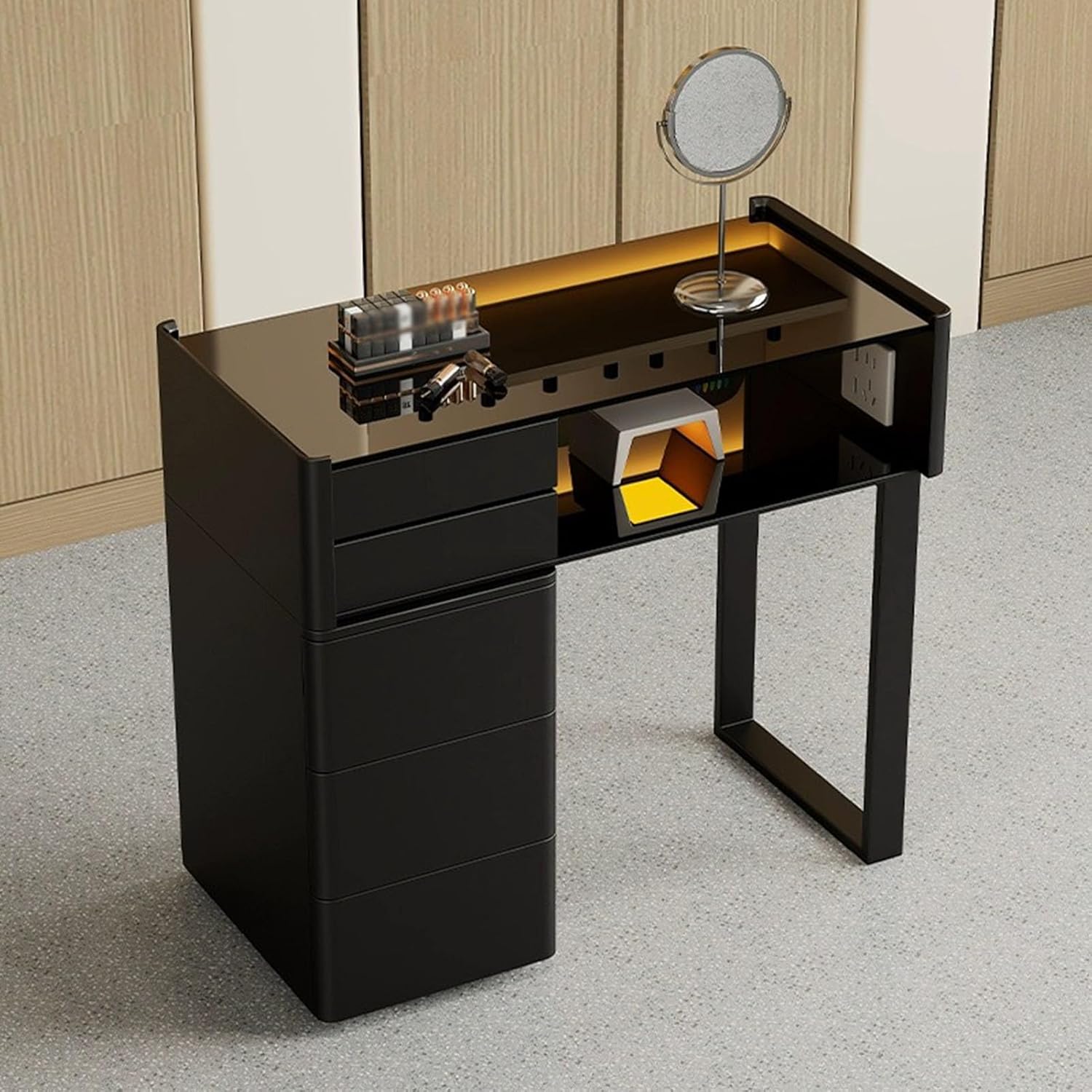 Modern Manicure Table - Solid Wood Professional Nail Desk Station with Drawers & 3-Tier Locker for Beauty Spa Salon Nail Art Workstation, Ideal for Nail Techs and Salons