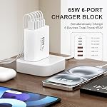 USB C Bloc de chargeur mural rapide, 2-Pack 65W 6-Port USBC Chargeur mural charge rapide PD Adaptateur d'alimentation + connecteur mural QC Multiport Type C Chargeurs de briques pour 17 16 15 14 13Pro Max,Samsung