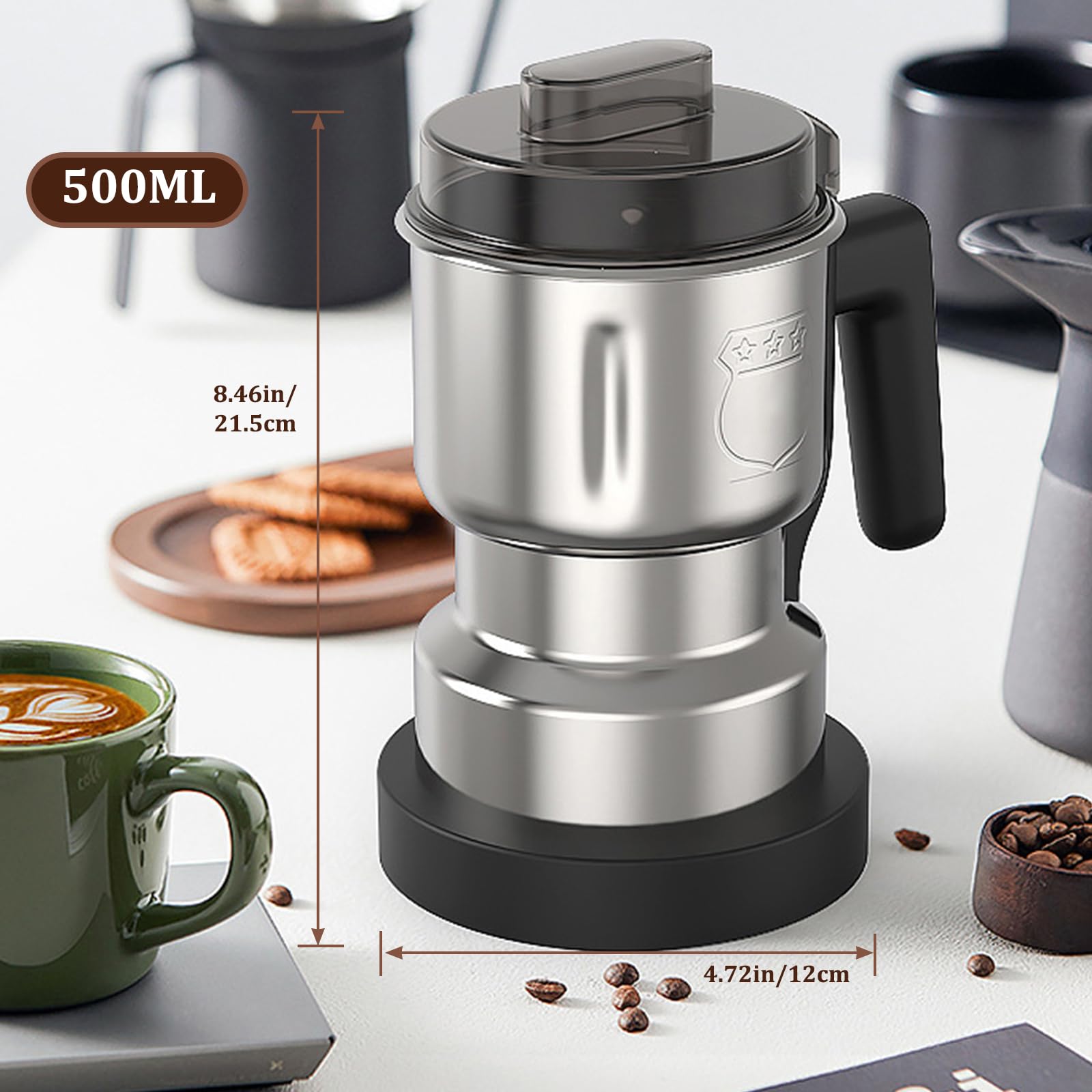 Molinillo de especias, potente molinillo de café eléctrico de 250 W, mini molinillo casero de 500 ml con 6 cuchillas de acero para moler frijoles de café, especias, hierbas secas, frutos secos