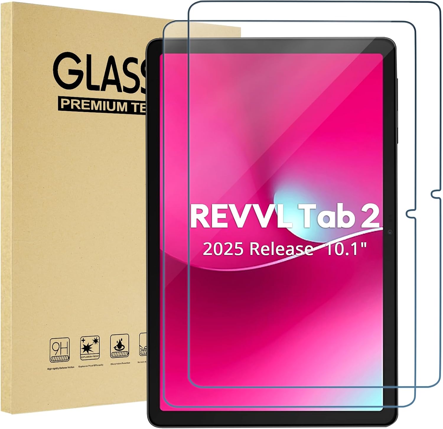 ProCase 2 Pack Screen Protector for T-Mobile REVVL Tab 2 （ 5G, 2025 Release, 10.1"）, Tempered Glass Screen Film Guard Screen Protector –Clear