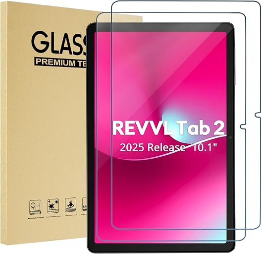 ProCase 2 Pack Screen Protector for T-Mobile REVVL Tab 2 （ 5G, 2025 Release, 10.1"）, Tempered Glass Screen Film Guard Screen Protector –Clear