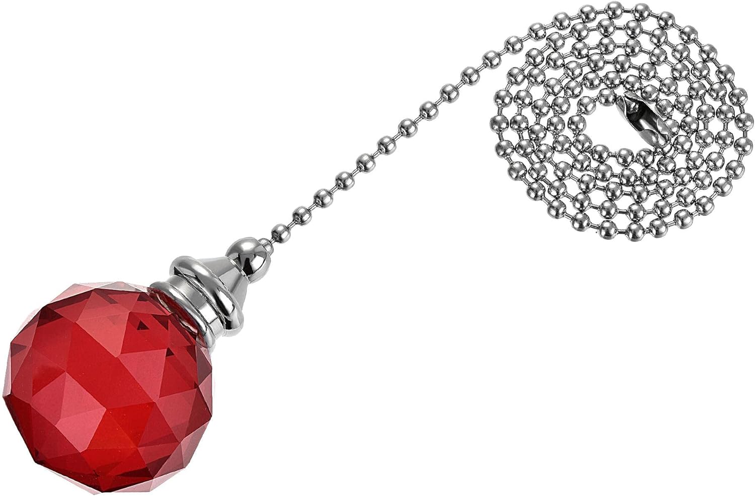 uxcell Ceiling Fan Pull Chain, 20 Inch Nickel Finish Chain Ornament Extension, 30mm Red Crystal Ball Pendant