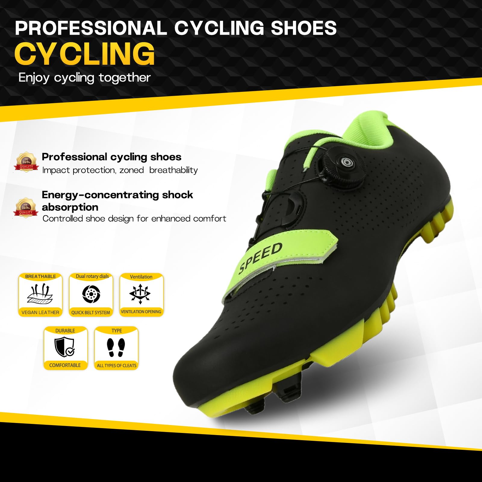 LZQpearl Chaussures De Cyclisme, Hommes Femmes Bottes De Vélo De Montagne, Unisexes Baskets D'extérieur Pro VTT Compatibles avec Tous Les SPD avec Système De Lacets À Rotation Rapide