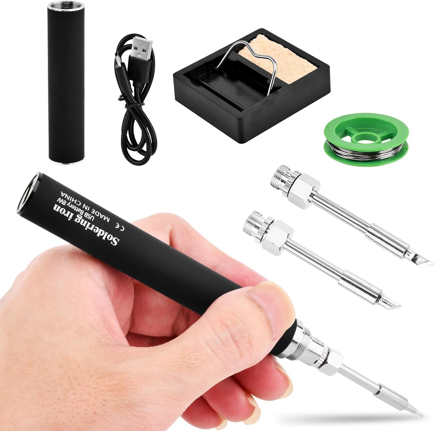 Cordless Soldering Iron Kit, 3 Temperature Adjustment Wireles-s Electric Soldering Pen, Fast Heating USB Rechargeable Hand Welding DIY Tool for Home Appliance Repair(black)