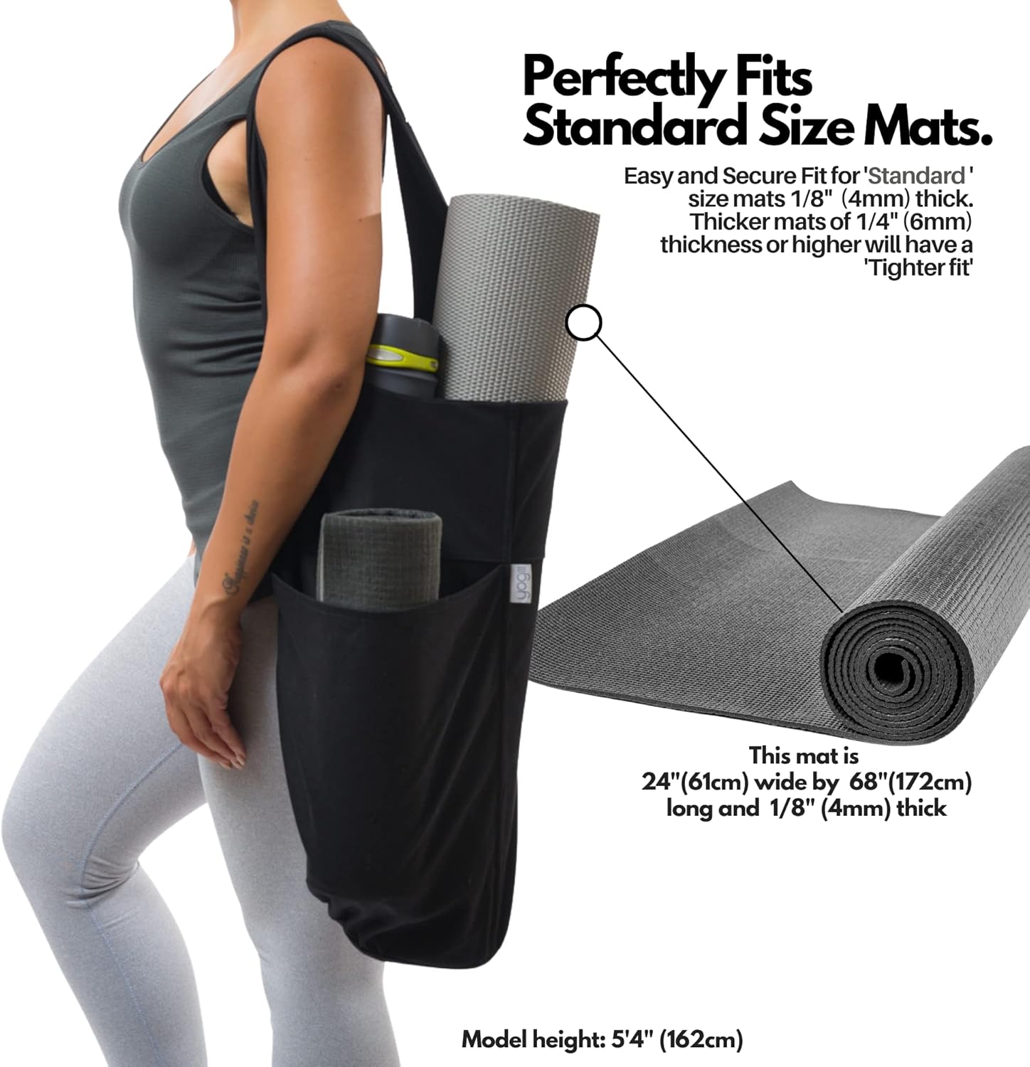 Yogiii Yoga Mat Bag | The ORIGINAL YogiiiTote | Yoga Mat Carrier Tote Sling w/Large Side Pocket & Zipper Pocket | Fits Most Size Mats
