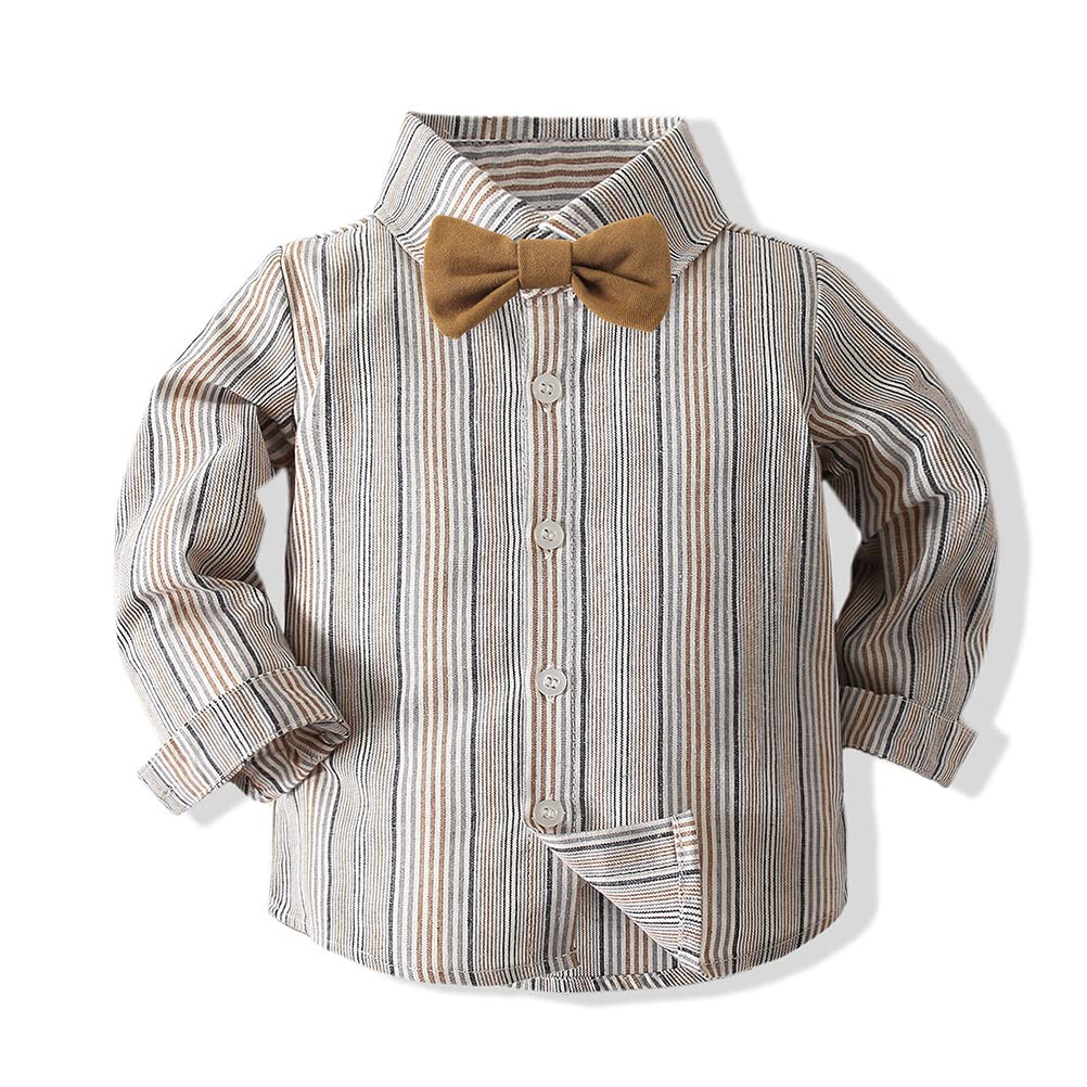 YUN HAO Ropa para bebé niño con corbatín, camisas y pantalones de tirantes, 3 piezas