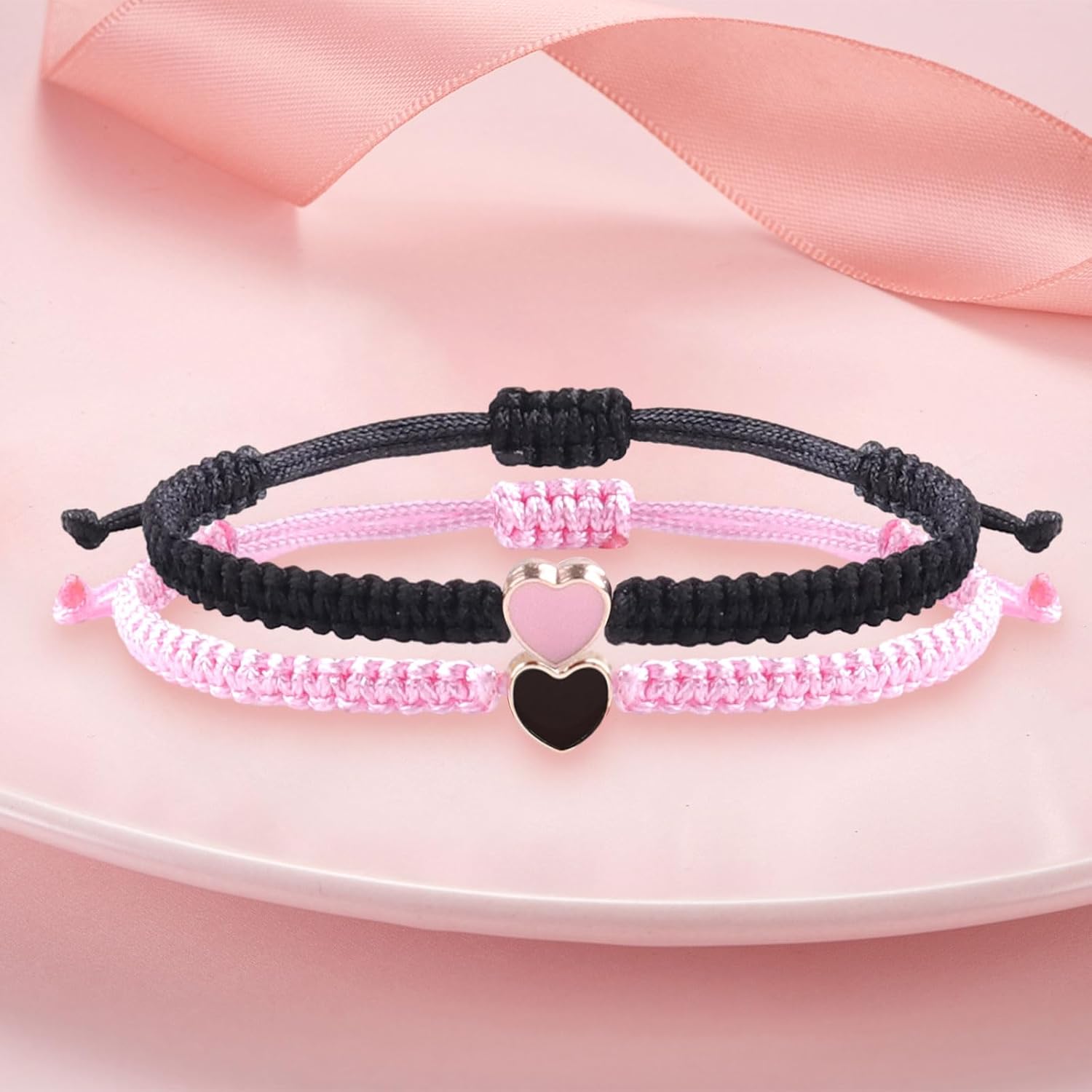 2pcs String Bracelet,Valentines Day Matching Heart Bracelets Set Handmade Woven Bracelets Adjustable Rope Bracelets for Teen Girls Boy Couples Birthday Gifts - Image 5