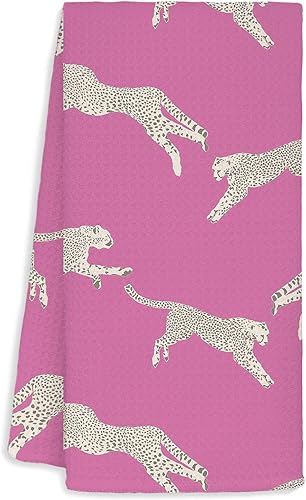 Toallas de cocina de leopardo rosa, decoración de guepardo, leopardo retro, decoración de cocina rosa, paños de cocina rosa preppy de 16 x 24