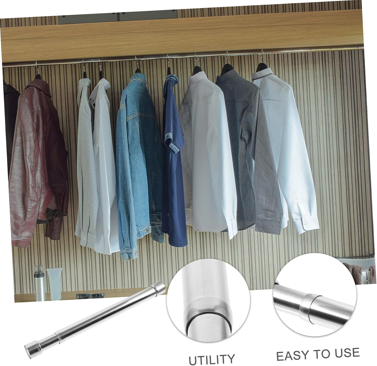 Multipurpose Closet Rod Telescopic Clothing Drying Rod Stainless Steel Hanging Bar Strong Load-bearing