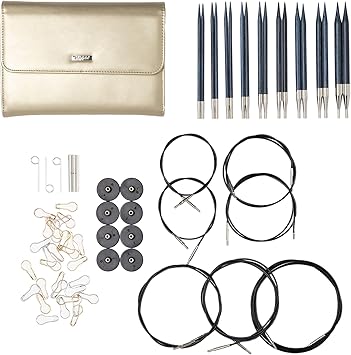 Knit Picks Options Wood Interchangeable Knitting Needle Set with Case and Stitch Markers Blue and Gold