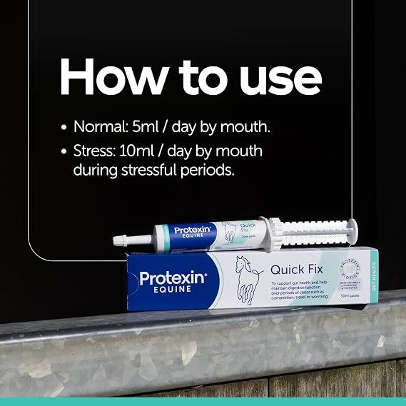 Protexin Equine Quick Fix for Horses & Ponies – Rapid Digestive Support Paste with Probiotics – Helps Settle Digestive Disturbances & Support Gut Flora – Peppermint Flavour – 30ml Syringe