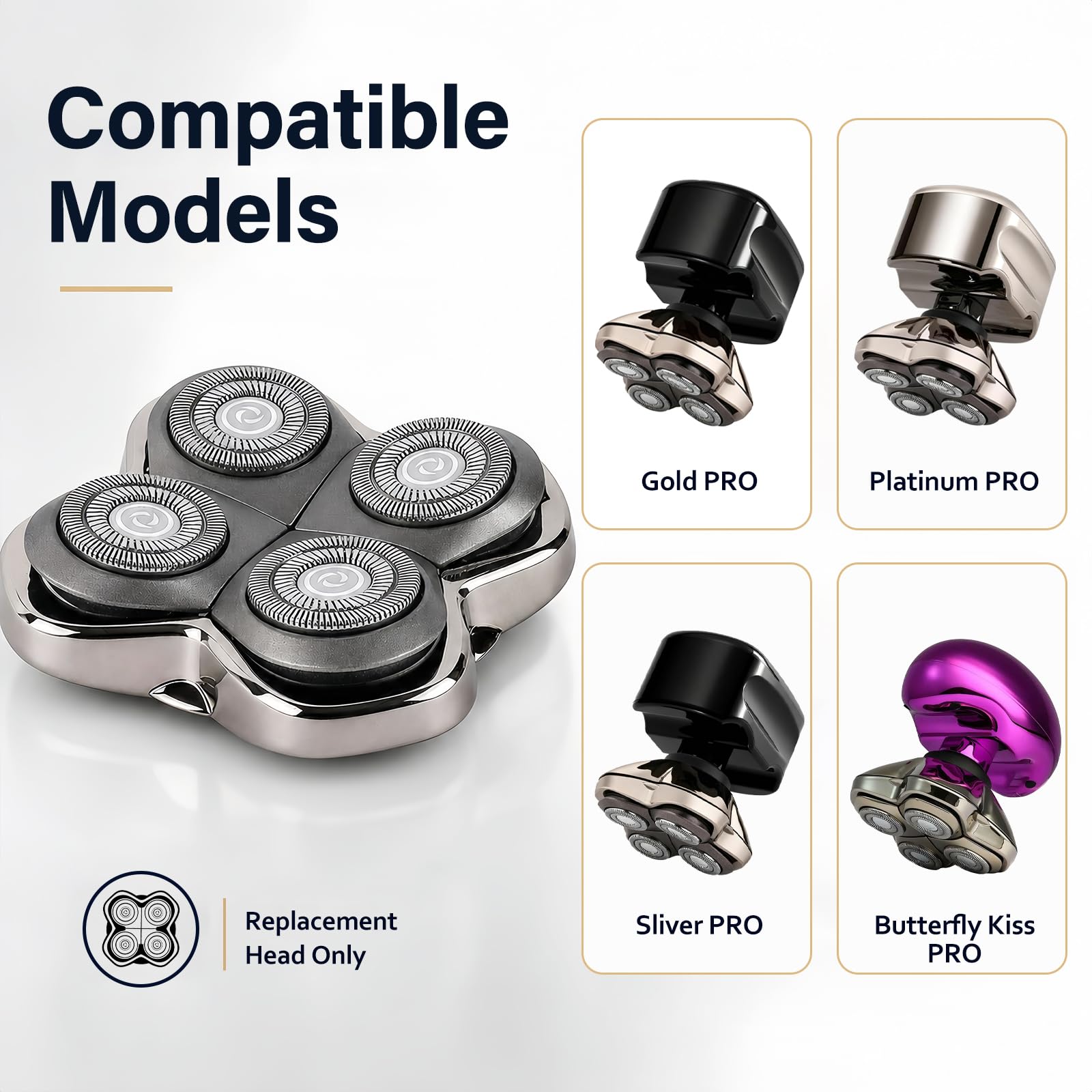 4D Floating Foil Electric Shaver Replacement Head, Waterproof Stainless Steel