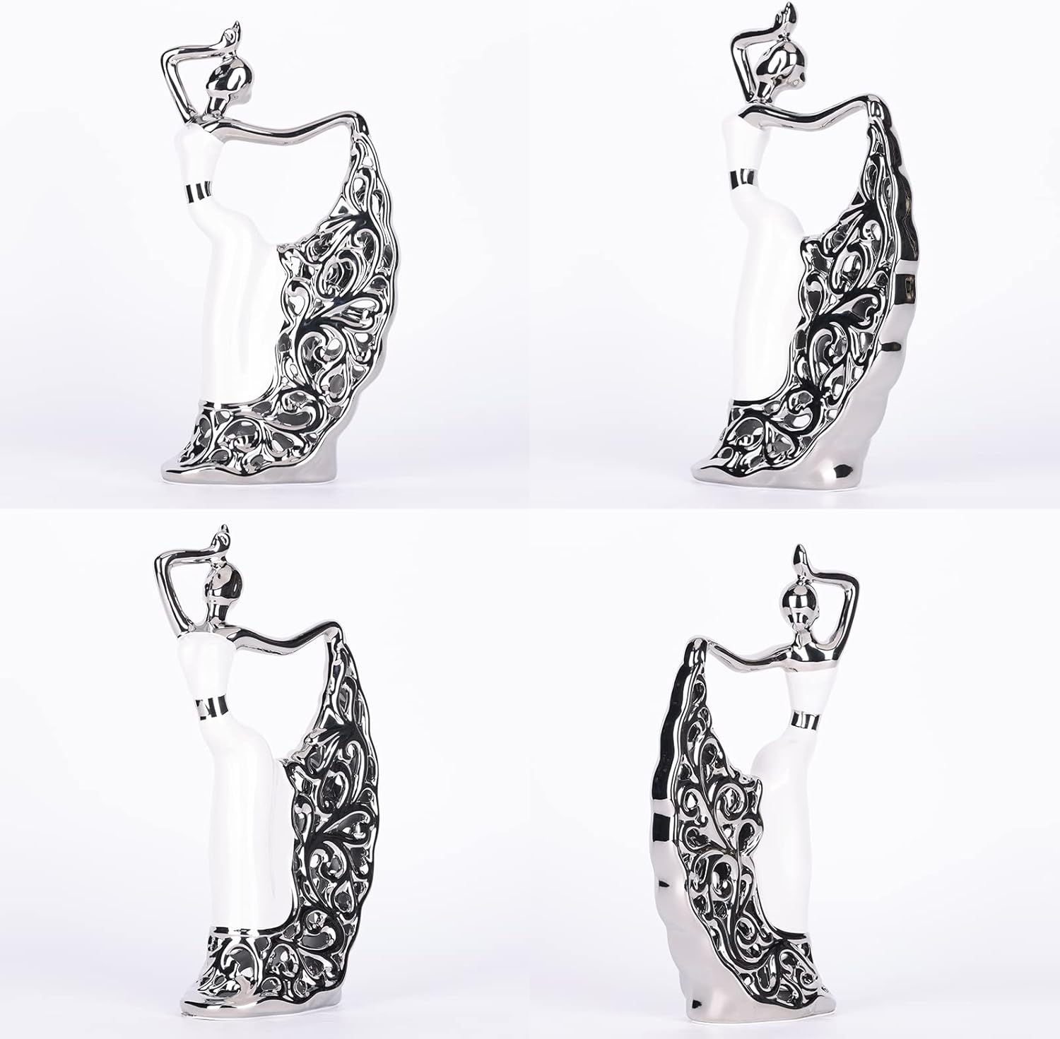 DOVDOV Abstract Ceramic Peacock Dancer Statue, Female Ballerina Decoration, Gold and Silver Home Decor Trinkets for Dance Studio Living Room TV Cabinet Console Dresser Entryway Countertop Decoration