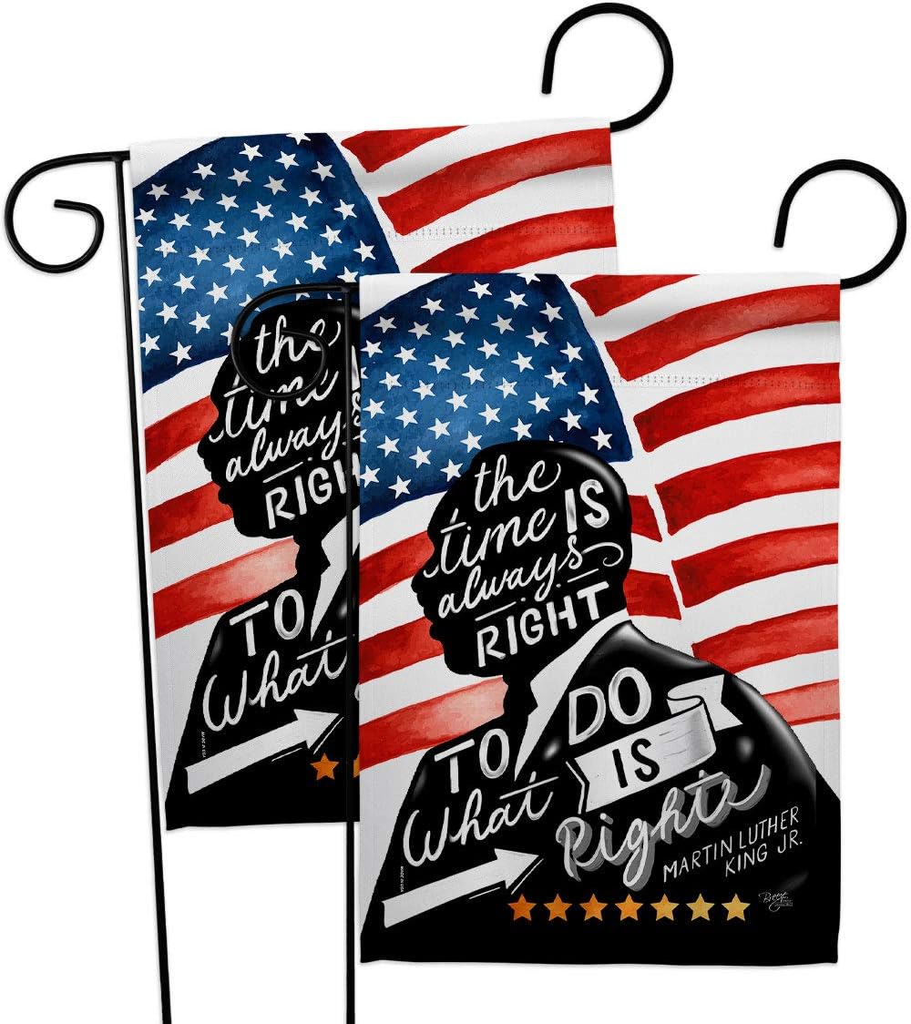 The Time is Always Right Garden Flags 2pcs Pack Black History Martin Luther King MLK Civil Stars United State American Small Decorative Gift Yard House Banner Made In USA 13 X 18.5