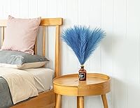 Vista 6 de Hierba sintética de las pampas, hierba artificial de las pampas, pequeña de 17 pulgadas, 5 tallos azules, esponjosas, ramas de hierba de pampa