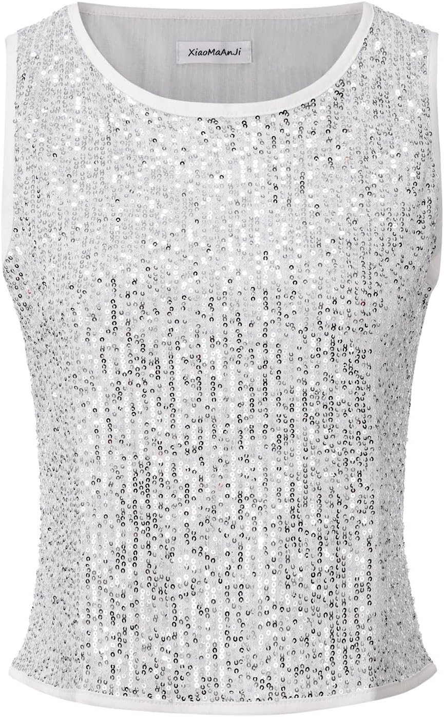 Sparkly Sequin Tops for Women Tank Top Shirt Disco Concert Outfit Shiny Camisole Cami Glitter Party Blouse - Image 4